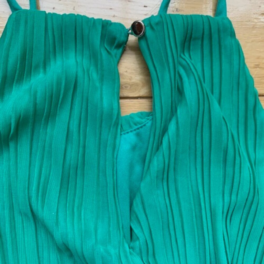 Anthropologie Petites Teal Pleated Maxi Dress | Halter | Size 8P - Picture 7 of 7